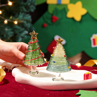 淄博琉璃双色手工绕丝圣诞树玻璃摆件桌面装饰车载饰品圣诞节礼物