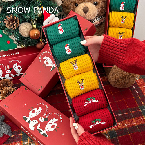 袜子女圣诞袜秋冬中筒礼盒装平安夜礼物冬季棉袜女袜诸暨袜子批发