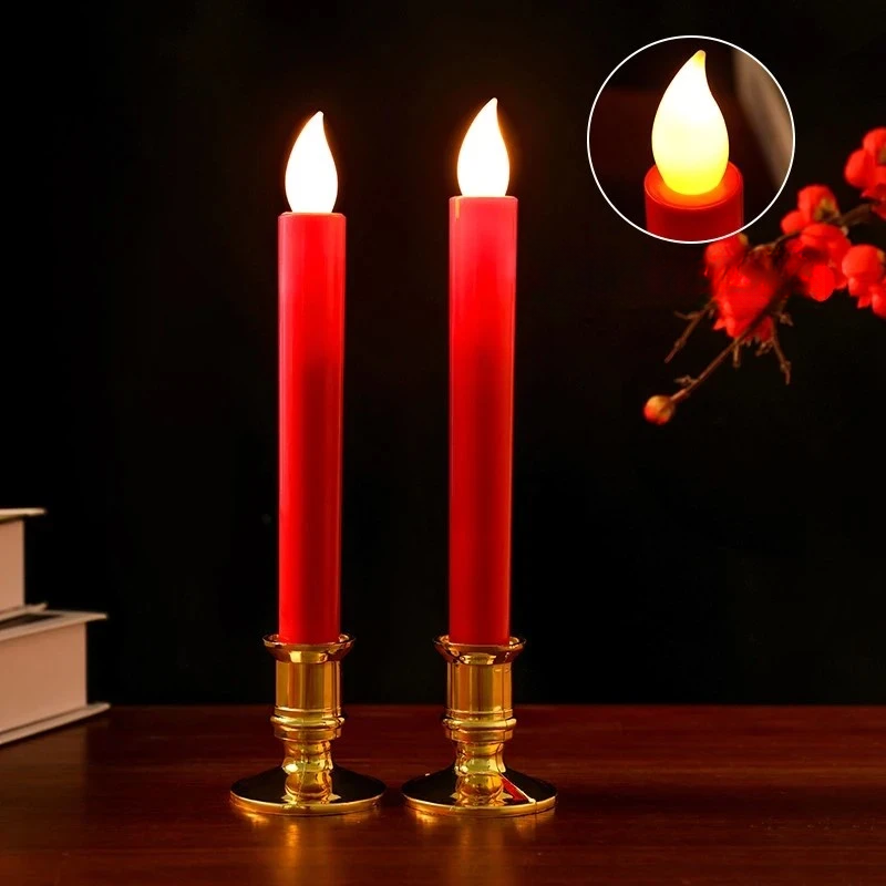 春节喜庆创意电子蜡烛灯装饰家用发光电池仿真蜡烛结婚充电w