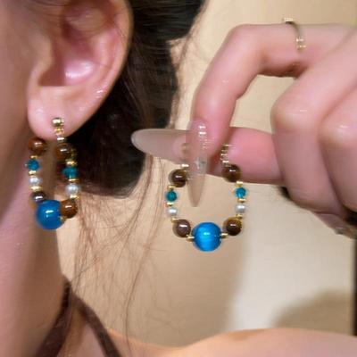 渡银针珠水滴吊坠耳环中古耳钉