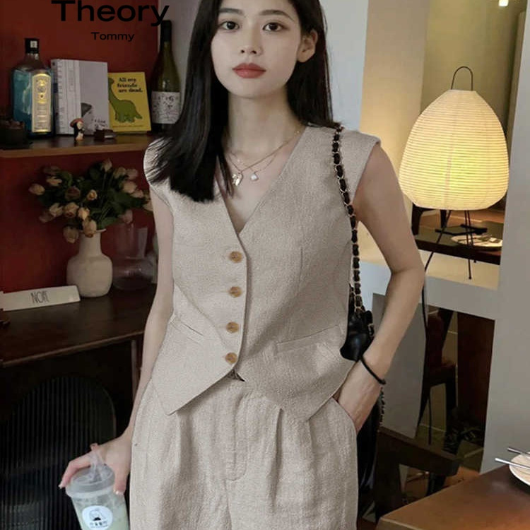 Theory Tommy2025夏季高端亚麻马甲背心薄款棉麻西装短款外穿苎麻
