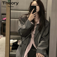 Theory Tommy2025春秋灰色高级感小西装外套休闲气质韩系西服女