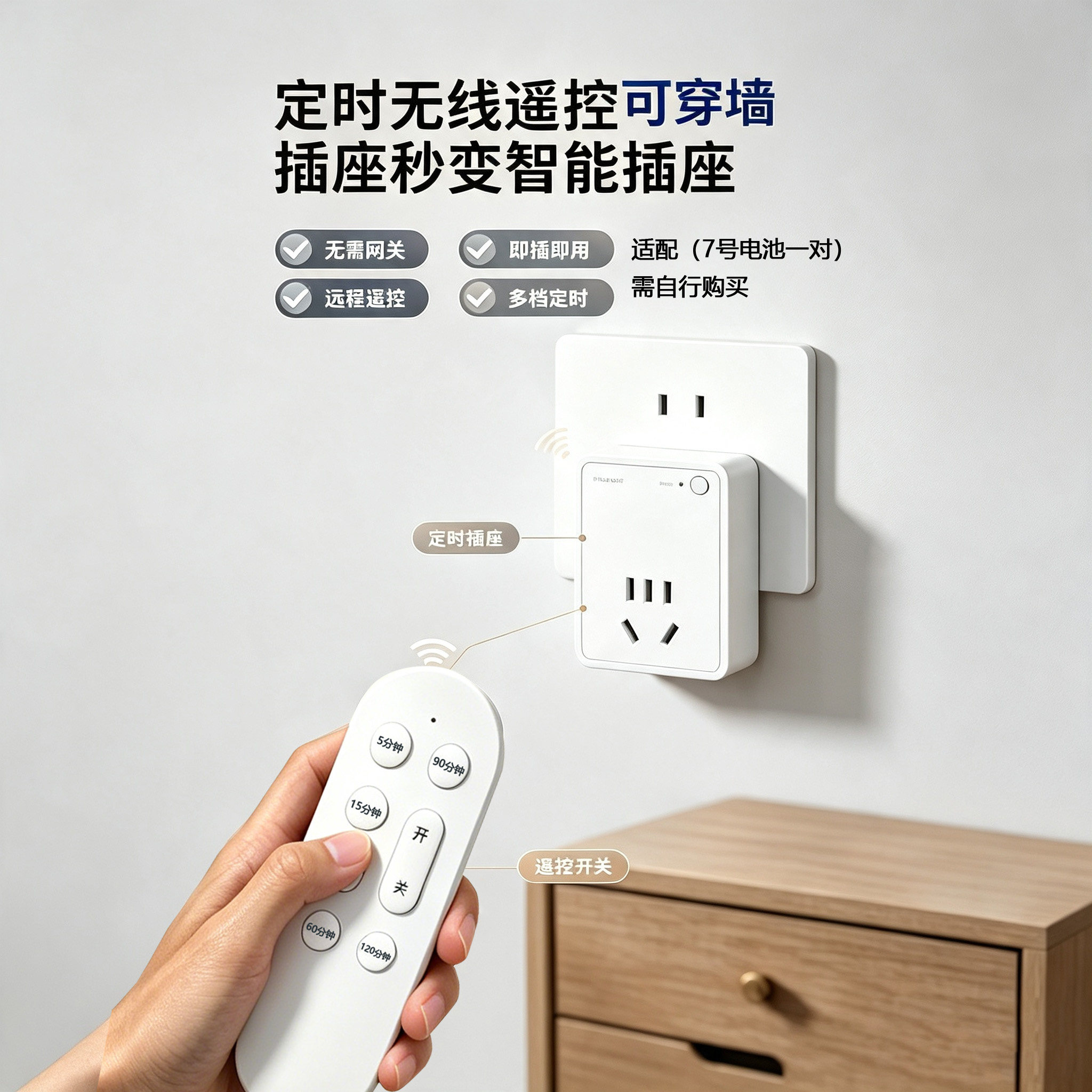 万向遥控智能定时六档无线远程秒变智能插座定时断电10A穿墙220V