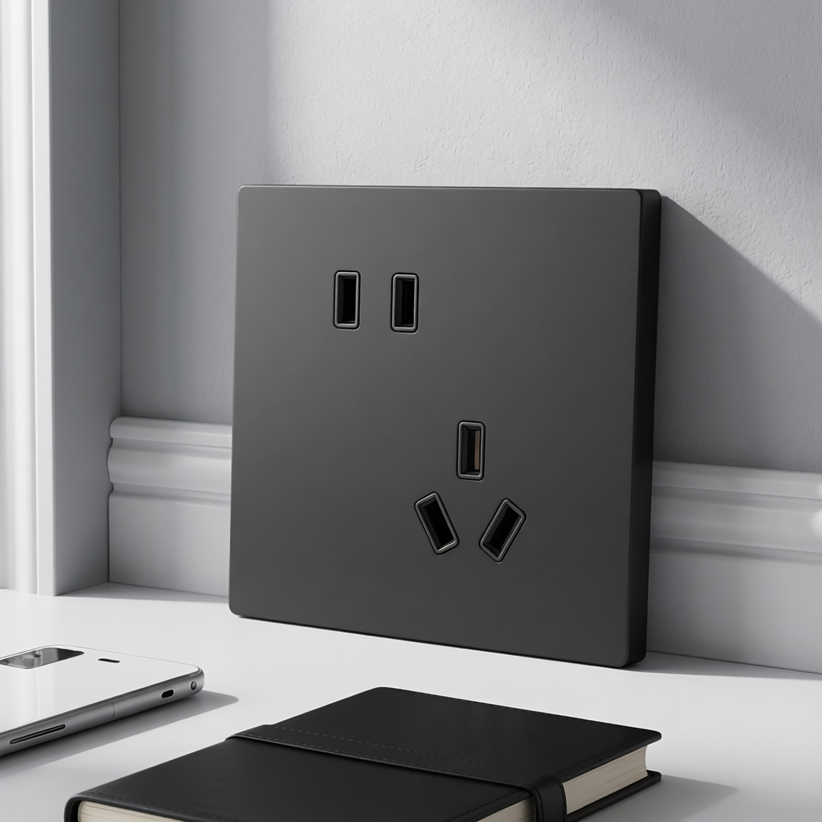 配套华为3智能开关玄武灰月光白普通错位五孔七孔四孔插座奥斯陆