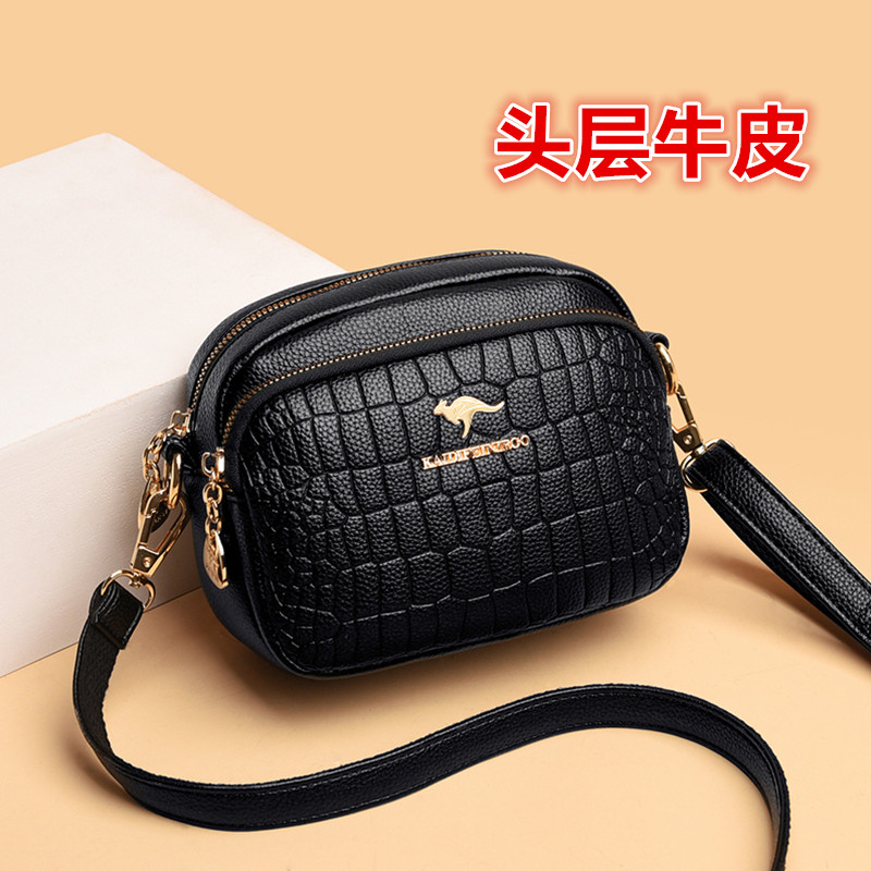头层牛皮单肩斜挎包女士软真皮时尚休闲小包鳄鱼纹手机包2025新款