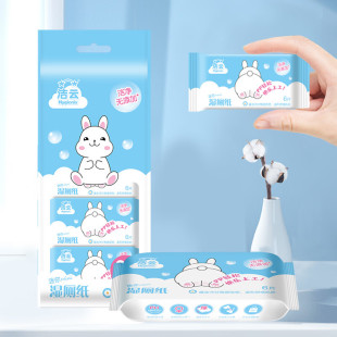 洁云湿厕纸24片小包便携迷你擦屁屁私处女性湿巾可入马桶湿纸巾