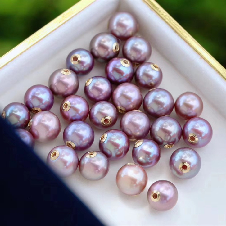 【岚楚】诸暨爱迪生紫色淡水珍珠路路通 18K金贴片珍珠转运珠项链