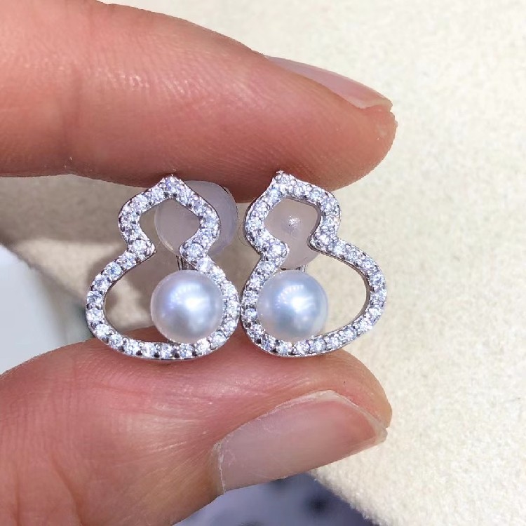精工纯银葫芦款天然珍珠耳钉 诸暨天然淡水正圆无瑕珍珠耳钉耳夹,珠宝/钻石/翡翠,耳饰,淘宝优惠券,粉丝福利购,淘宝优惠卷