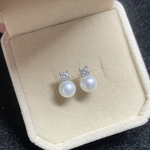 迷你小王妃圆形珍珠耳钉 6mm正圆白色淡水有核珍珠耳钉耳环 精致