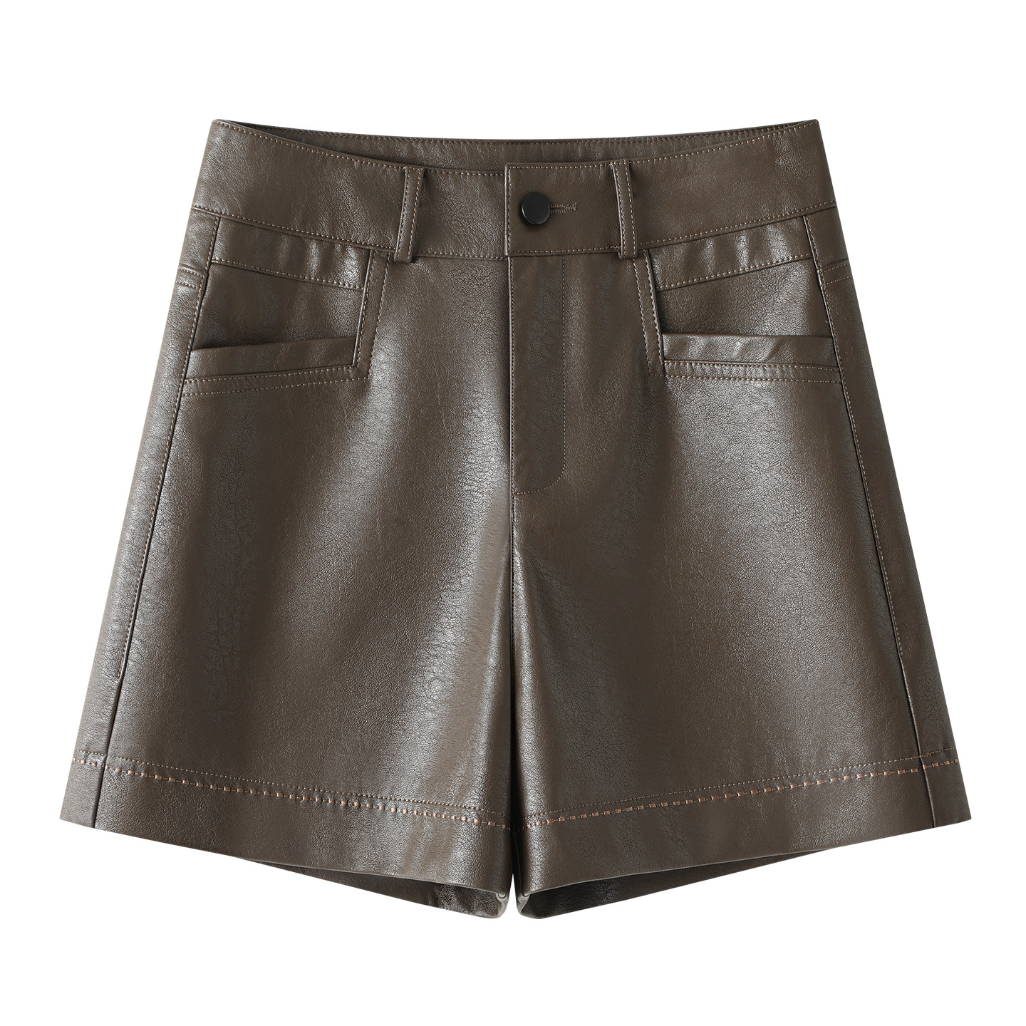 咖色PU皮A字短裤女款2025新款