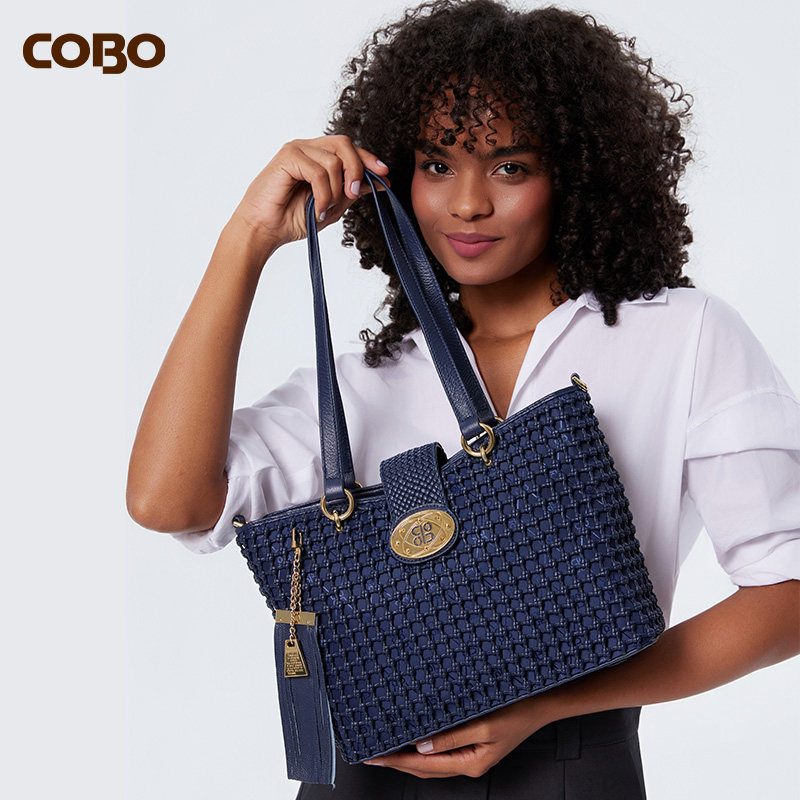 COBO/羚羊真皮女包 头层牛皮时尚单肩斜挎包手工编织大容量手提包