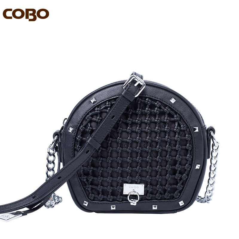 COBO/羚羊真皮手工编织女包 头层牛皮欧美时尚单肩斜挎包贝壳包