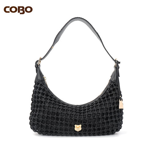 cobo/蔻尔宝女包真皮编织包手工