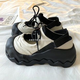 方鱼鹿 丑萌厚底玛丽珍凉鞋女2025夏季增高休闲镂空透气老爹鞋ins