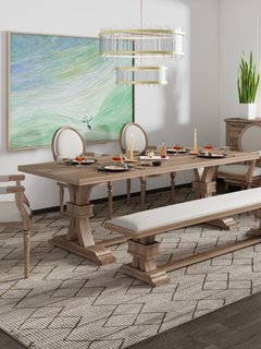 美式复古纯实木中古餐桌极简客厅办公桌原木长桌法式家用餐桌