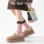 撞色羊毛袜子女秋冬加厚保暖学院风咖色点子纱中筒袜韩版 ins潮袜