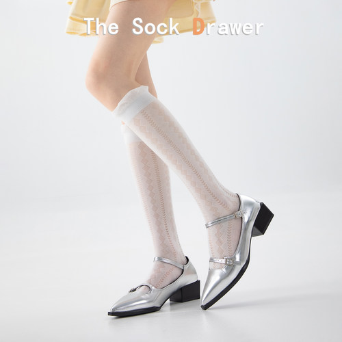 日韩温柔风少女感小腿袜女士镂空网眼菱格堆堆袜显瘦百搭及膝长袜