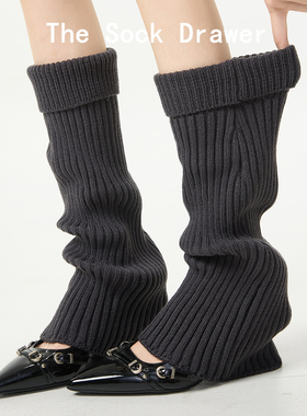 黑色宽松翻口针织堆堆袜套女秋冬外穿保暖y2k辣妹喇叭口腿套