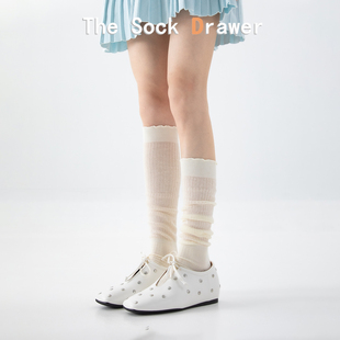 纯色基础款 花边奶油色堆堆袜 薄款 miu系芭蕾风叠穿小腿袜女春夏季