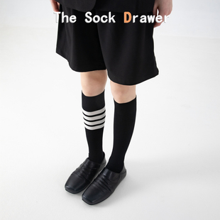 条纹运动长筒袜 黑色小腿袜子女春秋长袜棉堆堆袜四条杠中筒袜AB版