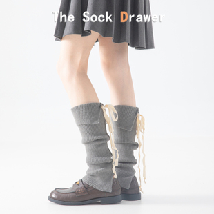miu系芭蕾风袜套日系少女双针翻边开口小腿堆堆袜腿套飘带蝴蝶结