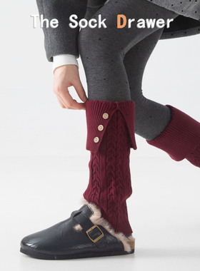 安哥拉红色堆堆袜腿套女秋冬加厚保暖叠穿立体麻花配打底裤袜套