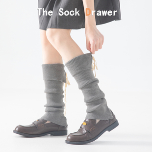 韩国东大门袜套堆堆春秋翻边开衩微喇半腿双针加厚蝴蝶结绑带腿套