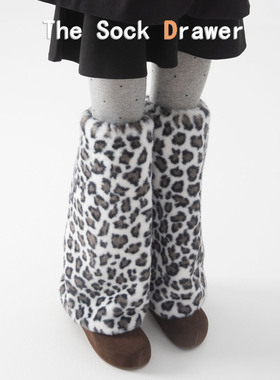 毛绒袜套女冬天加厚保暖宽松白色豹纹过膝长筒堆堆袜腿套日系jk