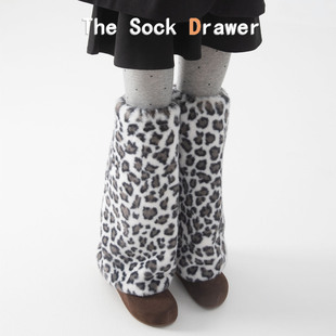 毛绒袜套女冬天加厚保暖宽松白色豹纹过膝长筒堆堆袜腿套日系jk