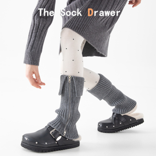 袜套女秋冬加厚翻边金属拉链小腿袜韩版 ins潮y2k辣妹堆堆袜护腿套