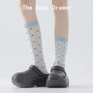 袜子网眼透气小腿袜波点长筒堆堆袜子配洞洞鞋 袜子 薄款 女士夏季
