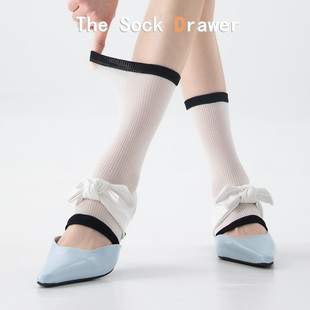 薄款 拼色半掌白色袜套竖纹抽条脚套袜 脚踩漏趾中筒袜女夏季 韩版