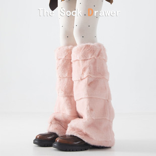 毛毛腿套女秋冬天加厚保暖45cm长筒小腿套日系jk洛丽塔粉色袜套