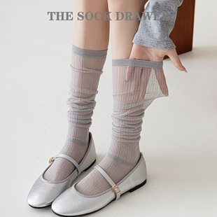 灰色小腿袜子女士春夏款 miu系芭蕾风袜子镂空微透丝袜堆堆袜薄款
