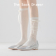 小腿袜芭蕾风女白色飘带蝴蝶结长筒袜纯棉洛丽塔jk夏季 薄款 堆堆袜
