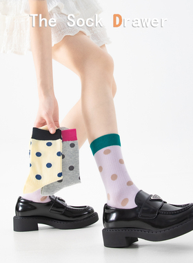 多巴胺紫色堆堆袜女春夏季外穿高颜值ins潮袜日韩撞色波点中筒袜