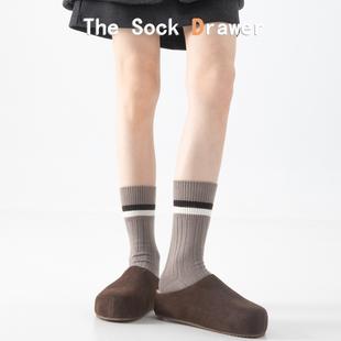 秋冬款 立体浮雕坑条灰色羊毛中筒袜 加厚保暖二杠条纹袜子女韩版