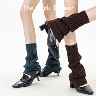 美拉德竖纹袜套女秋天y2k辣妹针织开口阔腿喇叭型小腿堆堆袜腿套