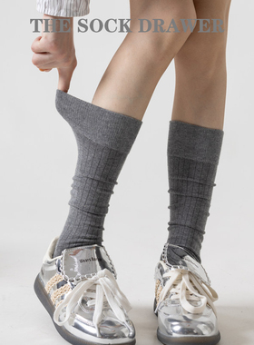 袜子女春秋季堆堆袜德训鞋miu系款jk竖条纹长筒显瘦灰色小腿袜