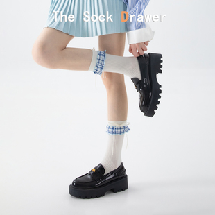 飘带蝴蝶结堆堆袜女夏季 洛丽塔JK学院风格 纹中筒袜乐福鞋 袜子 薄款