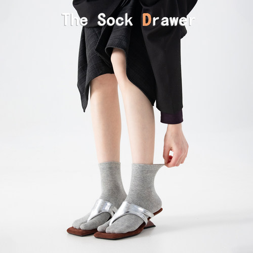 人字拖袜子女春夏薄款外穿灰色低帮短筒二指袜纯色二趾分趾猪蹄袜