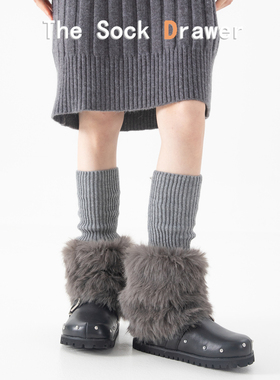 灰色针织拼接袜套女秋冬外穿高颜值加厚保暖拼接毛绒堆堆袜腿套