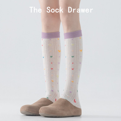 夏季袜子薄款女彩色爱心小腿袜学院风长筒堆堆袜子韩版ins潮袜子