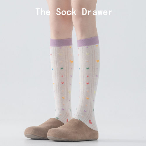 夏季袜子薄款女彩色爱心小腿袜学院风长筒堆堆袜子韩版ins潮袜子