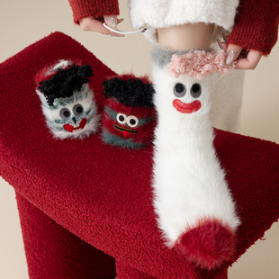 丑萌搞怪表情袜子女毛毛袜秋冬加厚保暖居家地板袜仿水貂绒睡眠袜