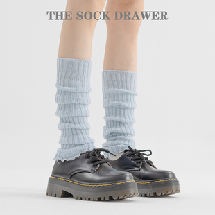 蓝色袜套秋冬季堆堆袜搭配乐福鞋的袜子针织腿套y2k亚文化小腿袜