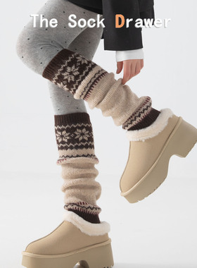 美拉德咖色38cm长筒堆堆袜腿套女秋冬保暖发热羊毛袜套配雪地靴