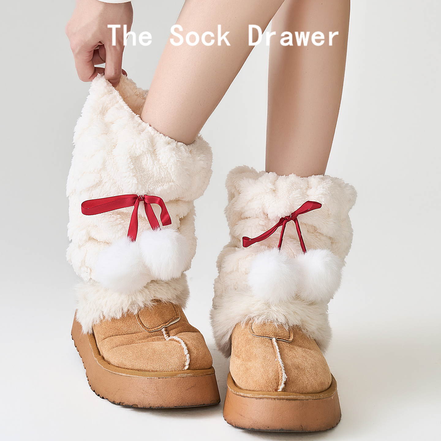 jk洛丽塔白色毛毛袜套冬天外穿保暖加厚学院风y2k毛绒球堆堆腿套