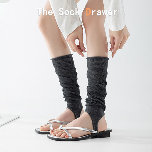 卷边堆堆袜女士夏季薄款网眼透气脚踩袜套miu系深灰色小腿袜腿套