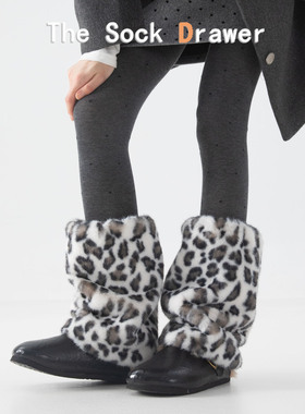 日系jk豹纹袜套女秋冬保暖堆堆袜小腿套仿皮草兔毛宽松阔腿靴袜套